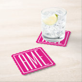 3イニシャルモノグラム |ホットピンクの白 ペーパーコースター (インサイチュ)