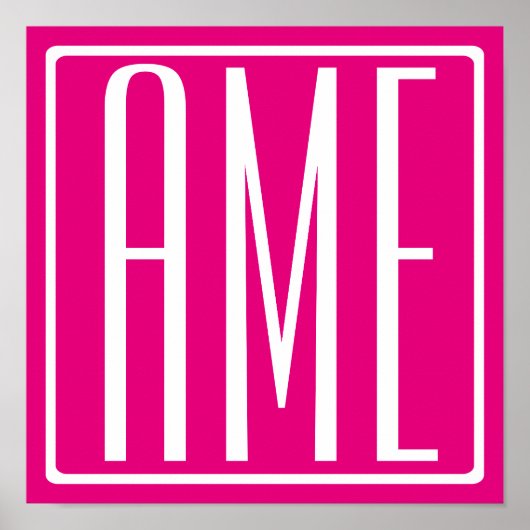 3イニシャルモノグラム |ホットピンクの白 ポスター (正面)