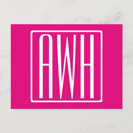 3イニシャルモノグラム |ホットピンクの白 ポストカード (正面)