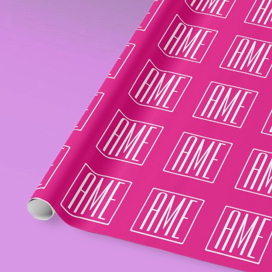 3イニシャルモノグラム |ホットピンクの白 ラッピングペーパー