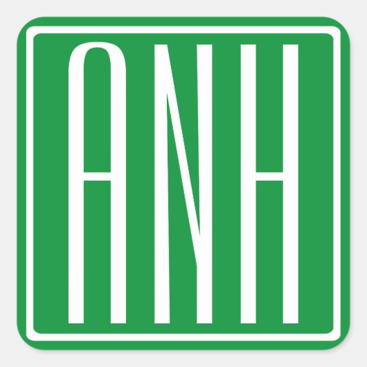 3イニシャルモノグラム |緑と白 スクエアシール (正面)