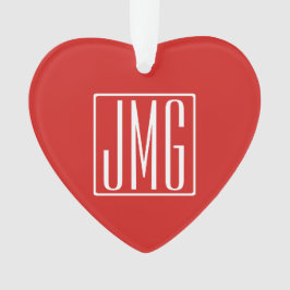 3イニシャルモノグラム |赤と白(またはダイアカラー) オーナメント