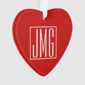 3イニシャルモノグラム |赤と白（またはダイアカラー） オーナメント (正面)