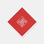 3イニシャルモノグラム |赤と白（またはダイアカラー） スタンダードカクテルナプキン (角)