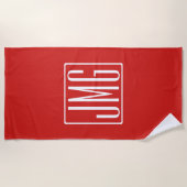 3イニシャルモノグラム |赤と白（またはダイアカラー） ビーチタオル (正面)