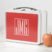 3イニシャルモノグラム |赤と白（またはダイアカラー） メタルランチボックス (インサイチュ)