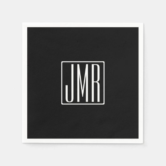 3イニシャルモノグラム |黒と白（または色） スタンダードカクテルナプキン (正面)