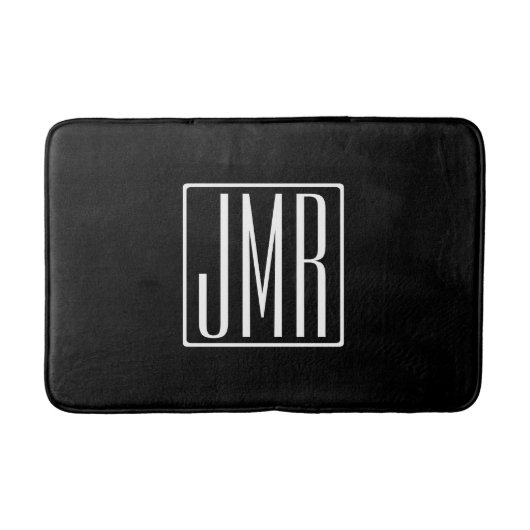 3イニシャルモノグラム |黒と白（または色） バスマット (正面)
