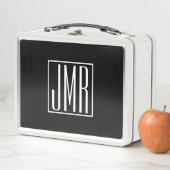 3イニシャルモノグラム |黒と白（または色） メタルランチボックス (インサイチュ)