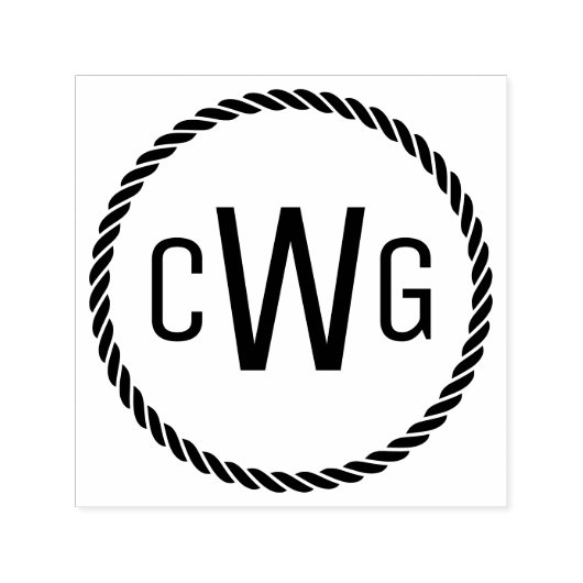 3イニシャル文字モノグラム#1丸ロープフレーム セルフインキングスタンプ (デザイン)