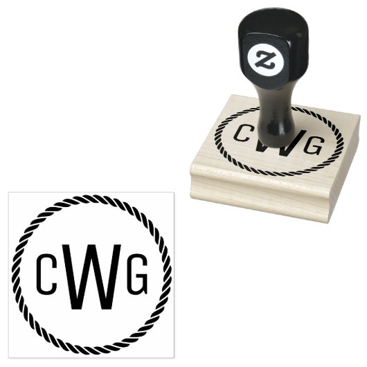 3イニシャル文字モノグラム#1丸ロープフレーム ラバースタンプ (押印)