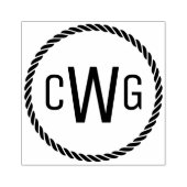 3イニシャル文字モノグラム#1丸ロープフレーム ラバースタンプ (インプリント)