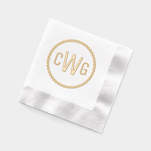 3イニシャル文字モノグラム#1丸ロープフレーム 箔ナプキン (左)