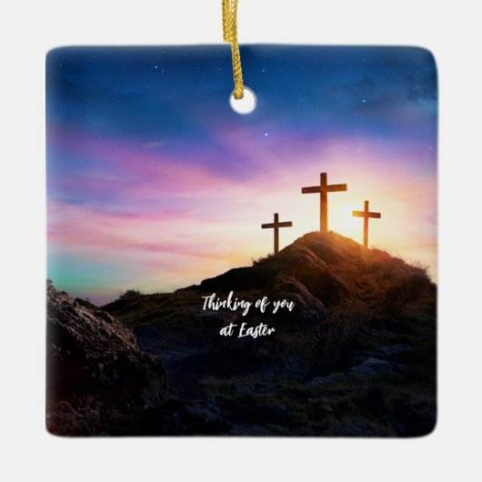 3イースター考えであなたの十字架。編集可能 セラミックオーナメント (正面)