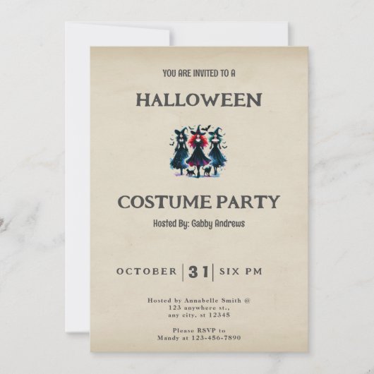 3ウィッチブラックキャッツこうもりヴィンテージハロウィン 招待状 (正面)