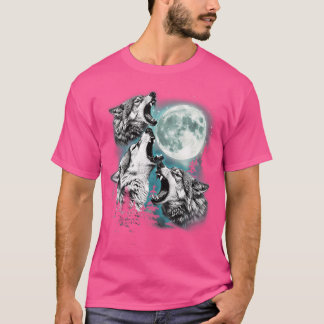 3ウルフムーンハウリングウルフヘッドおもしろい狼 Tシャツ