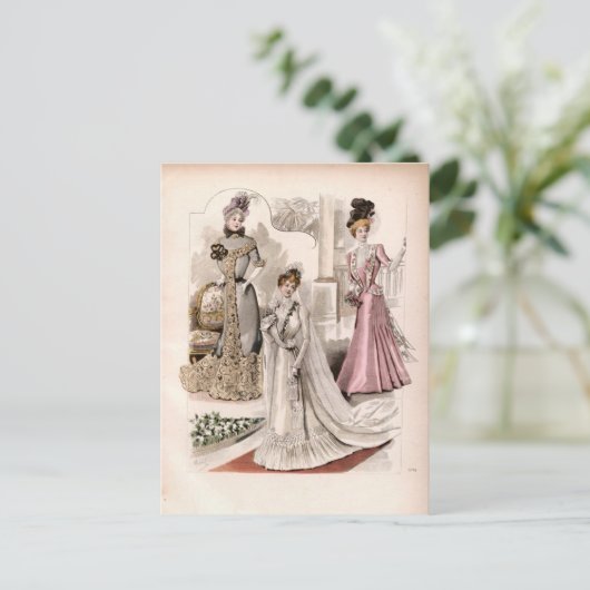 3エドワーディアンレディースフローリングガウンヴィンテージファッション ポストカード (スタンド正面)