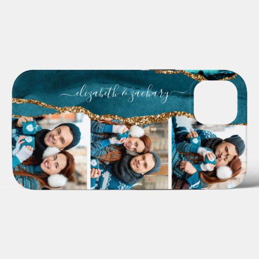 3エレガントつの写真のコラージュ名ティール(緑がかった色)金ゴールド Case-Mate iPhoneケース (裏面 (横))