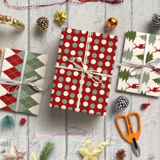 3エレガントのバーガンディのクリスマスセット ラッピングペーパーシート