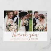 3エレガントの結婚写真ありがとうゴールドフォイルカード 箔招待状 (正面)