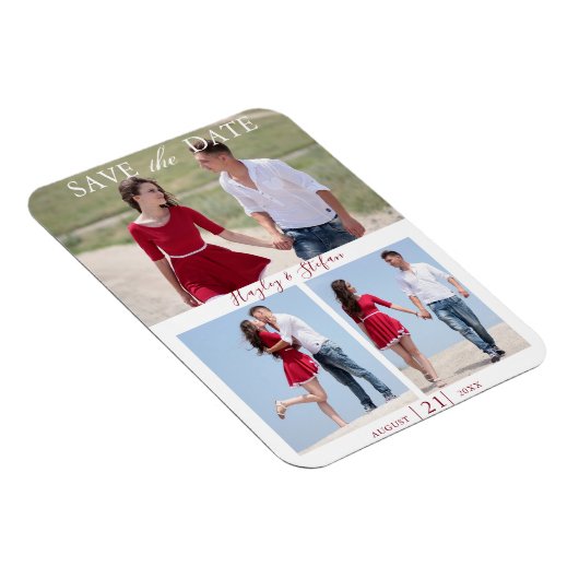 3エレガントカップル写真結婚式の日付を保存 マグネット (右側)