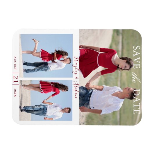 3エレガントカップル写真結婚式の日付を保存 マグネット (横)