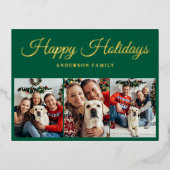 3エレガントフォトコラージュのクリスマス金ゴールド 箔シーズンポストカード (正面)