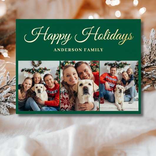 3エレガントフォトコラージュのクリスマス金ゴールド 箔シーズンポストカード