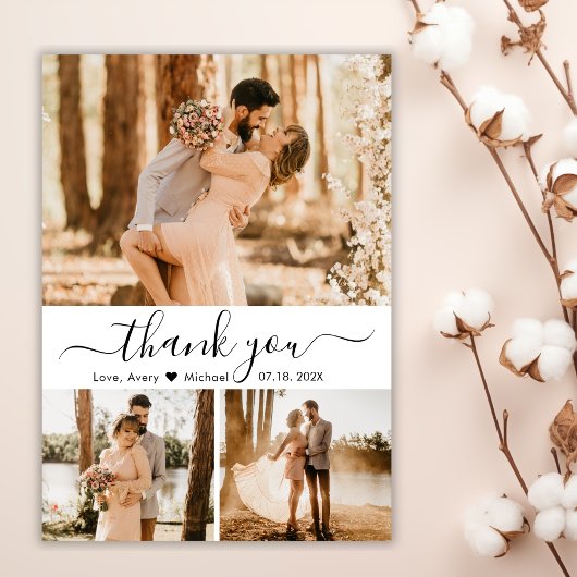 3エレガントフォトコラージュタイポグラフィスクリプ結婚ト サンキューカード