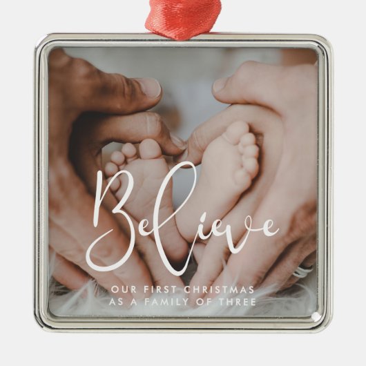 3エレガント信じ人の初めてのクリスマス メタルオーナメント (正面)