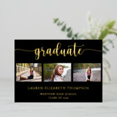 3エレガント写真卒業ブラック金ゴールド 箔招待状 (立ち正面)