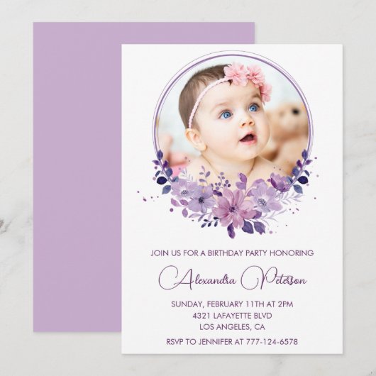 3エレガント回目の誕生日の招待フォトエレガント 招待状 (正面/裏面)