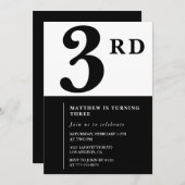 3エレガント回目の誕生日の招待ブラックシックモダン 招待状 (正面/裏面)