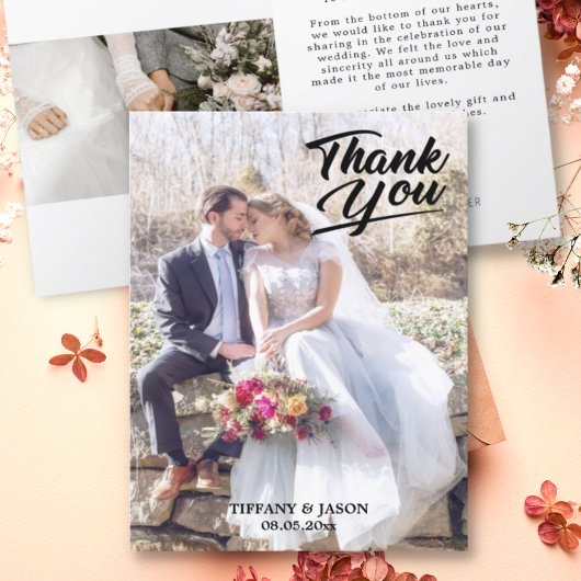 3エレガント枚の写真手で書いたモダンシンプル サンキューカード