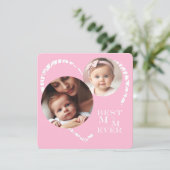 3エレガント枚の写真最高の「Mom Ever」ピンク&ホワイトハート (スタンド正面)