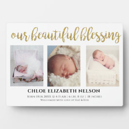 3エレガント枚の写真Weablith 賛美's金ゴールドベビー フォトプラーク