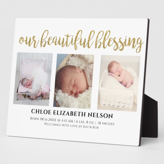 3エレガント枚の写真Weablith 賛美's金ゴールドベビー フォトプラーク (側面)