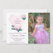 3エレガント歳の誕生日招待状フローラ写真 招待状 (正面)