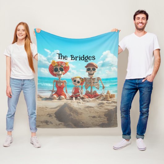 3オお洒落ンビーチのファミリスケルトンファミリ フリースブランケット (インサイチュ)