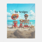 3オお洒落ンビーチのファミリスケルトンファミリ フリースブランケット (正面)