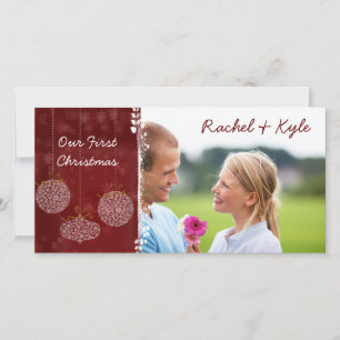 3オーナメントの初めてのクリスマスあなたの写真 シーズンカード