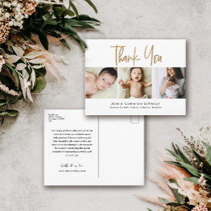 3カスタムベビー写真金ゴールドスクリプト誕生ありがとう ポストカード