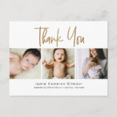 3カスタムベビー写真金ゴールドスクリプト誕生ありがとう ポストカード (正面)