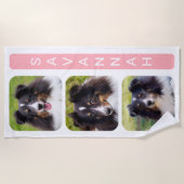 3カスタム枚の写真テンプレートをピンク色でコラージュ ビーチタオル (正面)