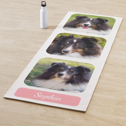 3カスタム枚の写真テンプレートをピンク色でコラージュ ヨガマット (インサイチュ)