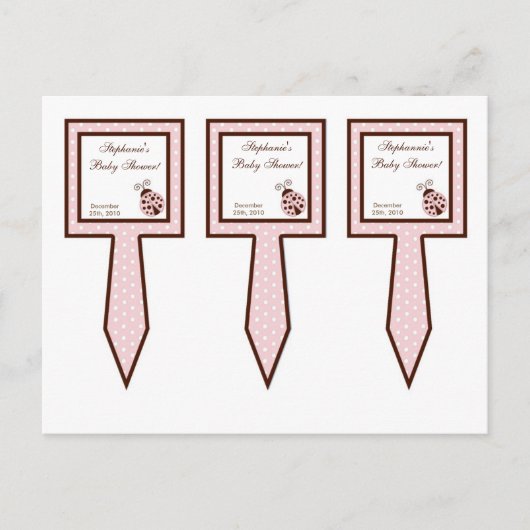 3カップケーキでピンクのレディバグを選ぶ インビテーションポストカード (正面)