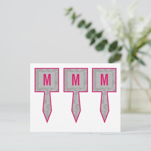 3カップケーキピックグレーモダンダマスクレースプリント ポストカード (スタンド正面)