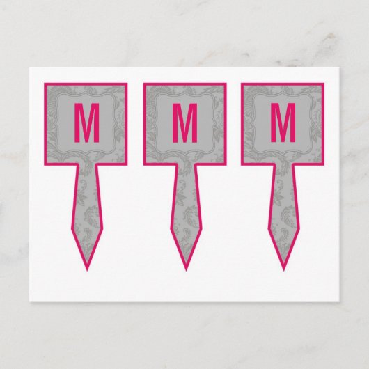 3カップケーキピックグレーモダンダマスクレースプリント ポストカード (正面)