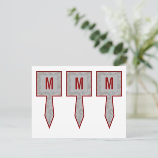 3カップケーキピックグレーモダンダマスクレースプリント ポストカード (スタンド正面)