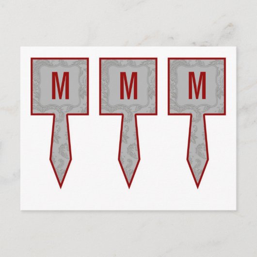 3カップケーキピックグレーモダンダマスクレースプリント ポストカード (正面)